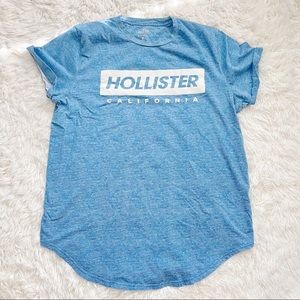 Hollister Logo Cuffed Sleeve Blue TShirt Size XL